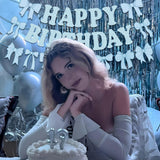 Pre-Strung Blue Bow Decorations Glitter Happy Birthday Banner Bow