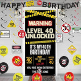 40th Birthday Decorations Men Women Caution Logo Level 40 Unlocked