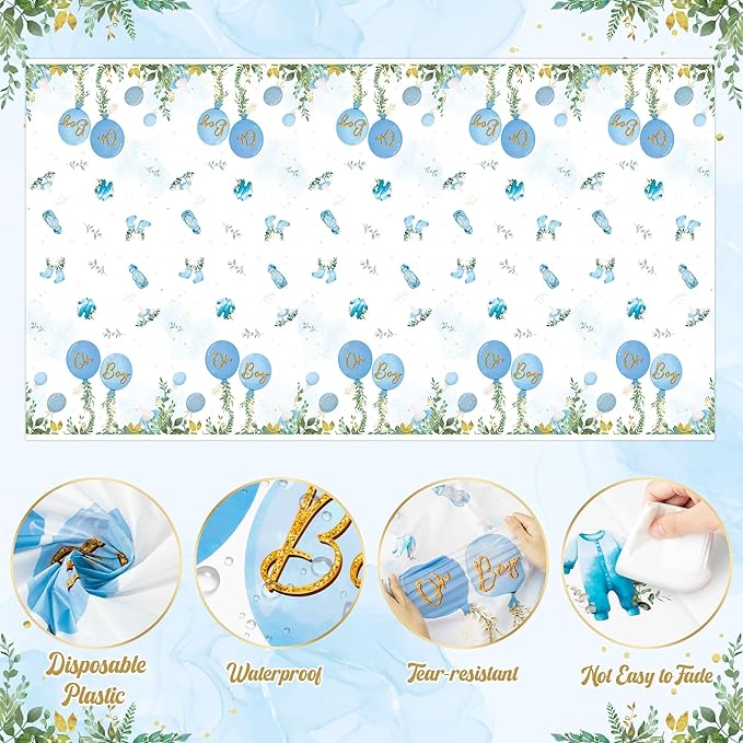 Baby Shower Party Tablecloths 3Pcs Watercolor Blue Birthday Party