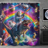 Fowocu Funny Cat Dinosaur Shower Curtain Fun Cool Colorful Space Cats