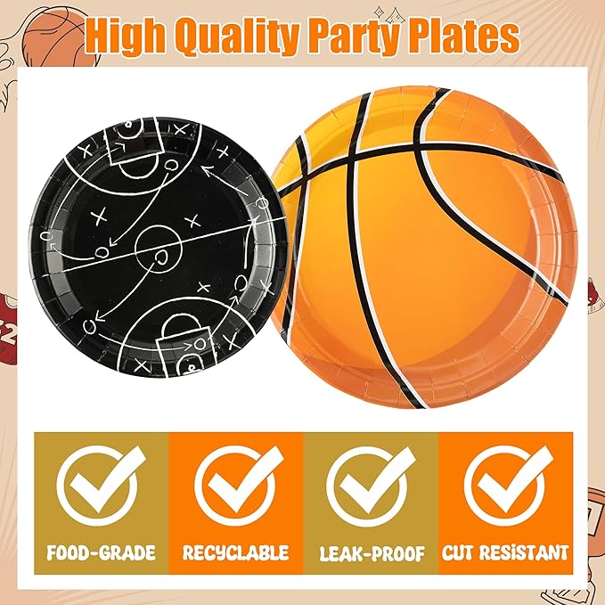 96Pcs Basketball Party Plates Supplies Sports Theme Tableware