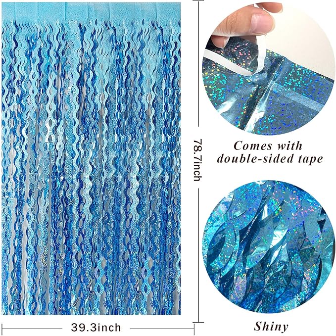 Tinsel Foil Fringe Curtains Wavy Backdrop for Parties Sparkle Metallic