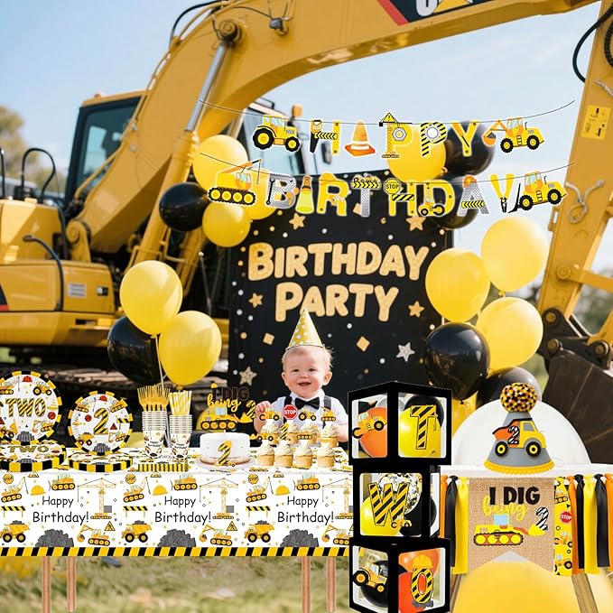 345 Pcs Construction 2nd Birthday Party Supplies Dump Truck Two