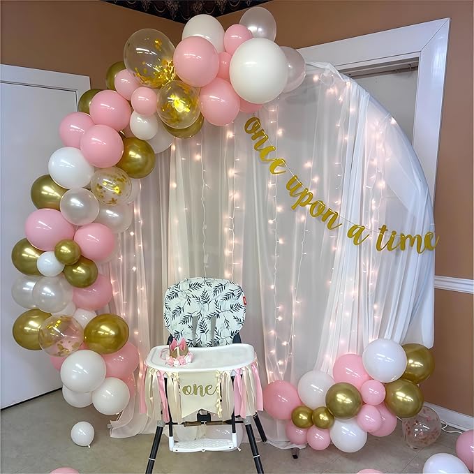 Pink Gold Balloons Set 60Pcs 12 Inch Pastal Baby Pink Metallic Gold