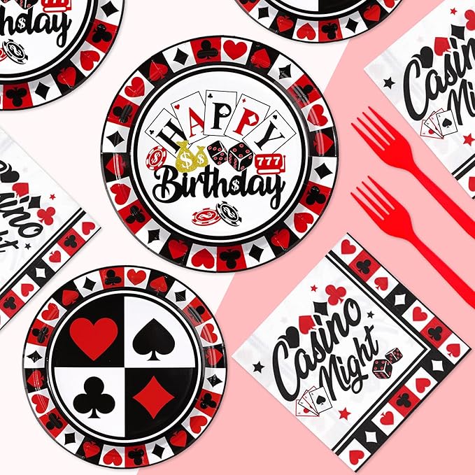 200PCS Casino Party Decorations Poker Plates and Napkins Disposable