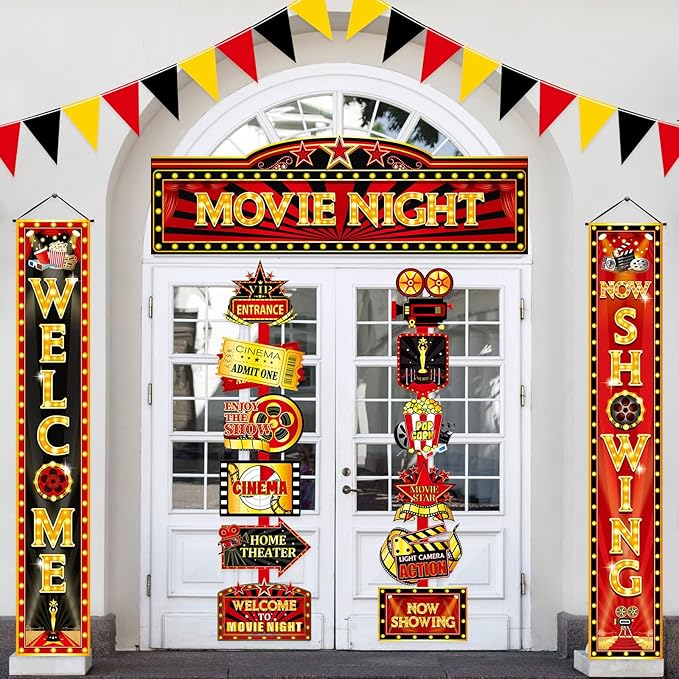 14 Pcs Movie Night Decorations Set Welcome Now Showing Door Banners
