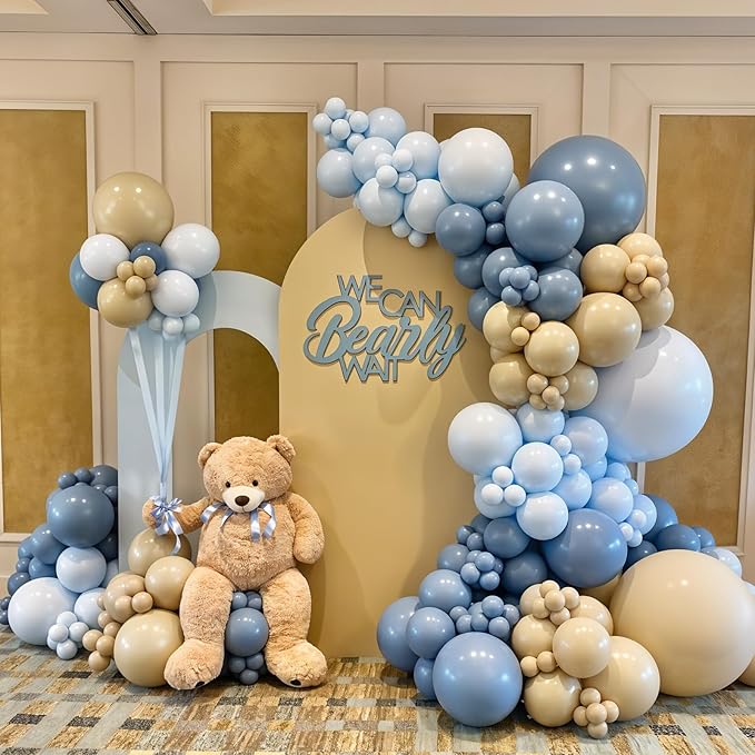 HILAVO Dusty Blue Balloons 12 Inch Pastel Fog Blue Slate White Sand