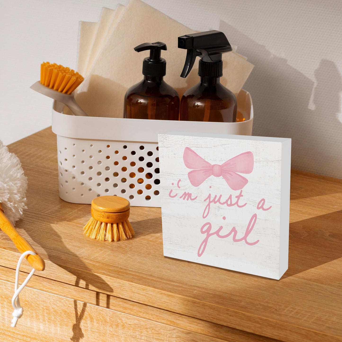 CUANFDDSF Trendy Pink Bow Coquette Room Decor Wooden Box Sign,