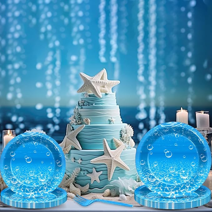96Pcs Ocean Theme Party Plates and Napkins for Under the Sea Bubbles