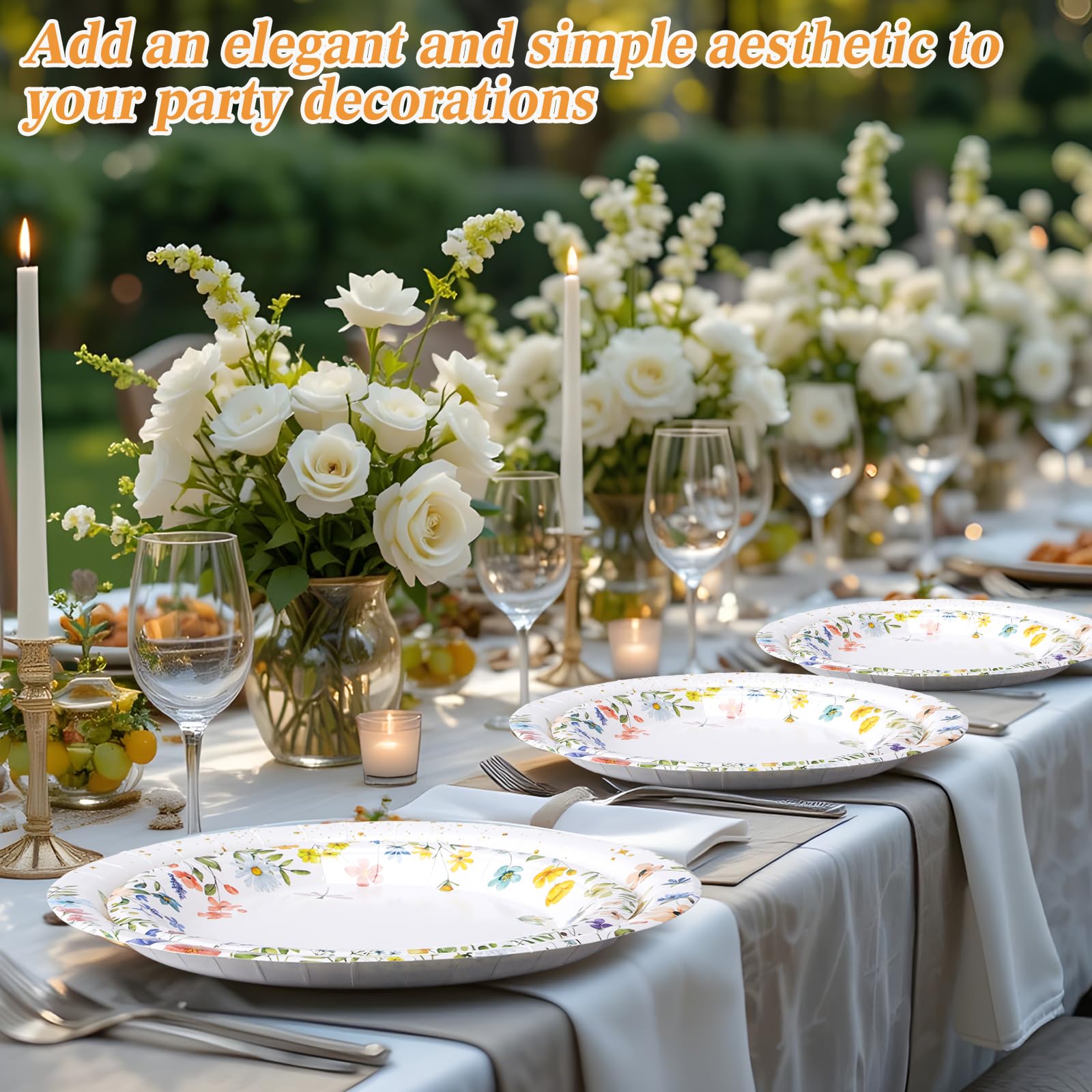 Mumufy 100 Pack Floral Paper Plates 9" & 7" Disposable Wildflower