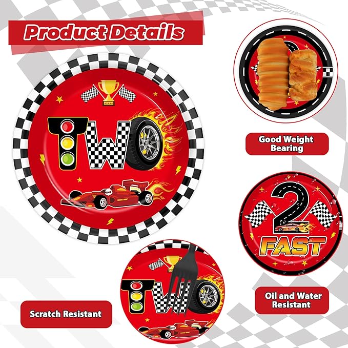 96 Pcs Race Car 2nd Birthday Party Supplies Hot Car Checkered