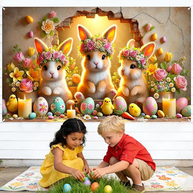 Easter Banner Polyester 43x70.86 Inches Banner Easter for Home Decor