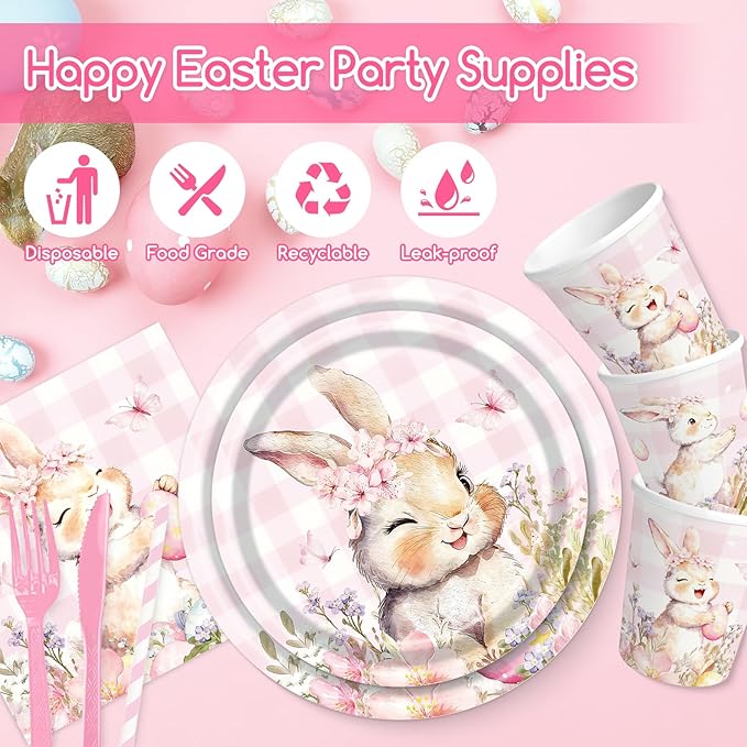 142 Pcs Happy Easter Plates and Napkins Easter Party Decorations