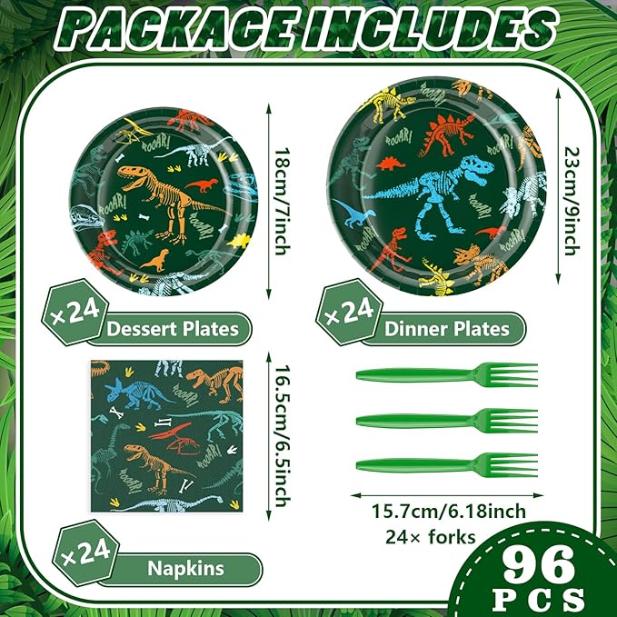 Dinosaur Birthday Party Supplies for Kids 96 Piece Dino Theme