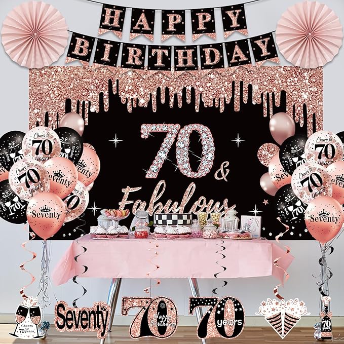 70th Birthday Decorations for Women 33pcs Kit with Crown Sash Banner