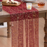 Artoid Mode Burgundy Gold Gauze Table Runner 120 Inch 10FT, Glitter