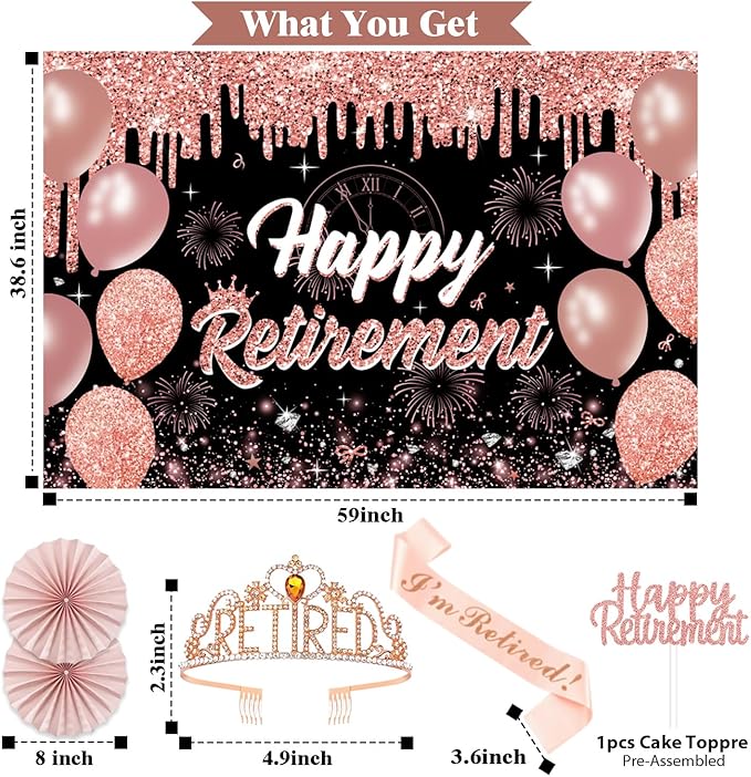 Retirement Party Decorations for Women 52Pcs PRE STRUNG Rose Gold