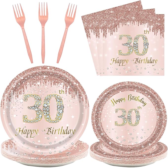 24 Sets 30th Rose Gold Birthday Party Decrations for Women 30
