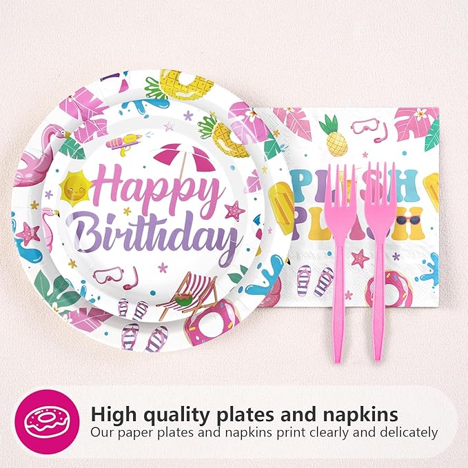 96Pcs Pool Party Decorations Pink Flamingo Pool Plates and Napkins