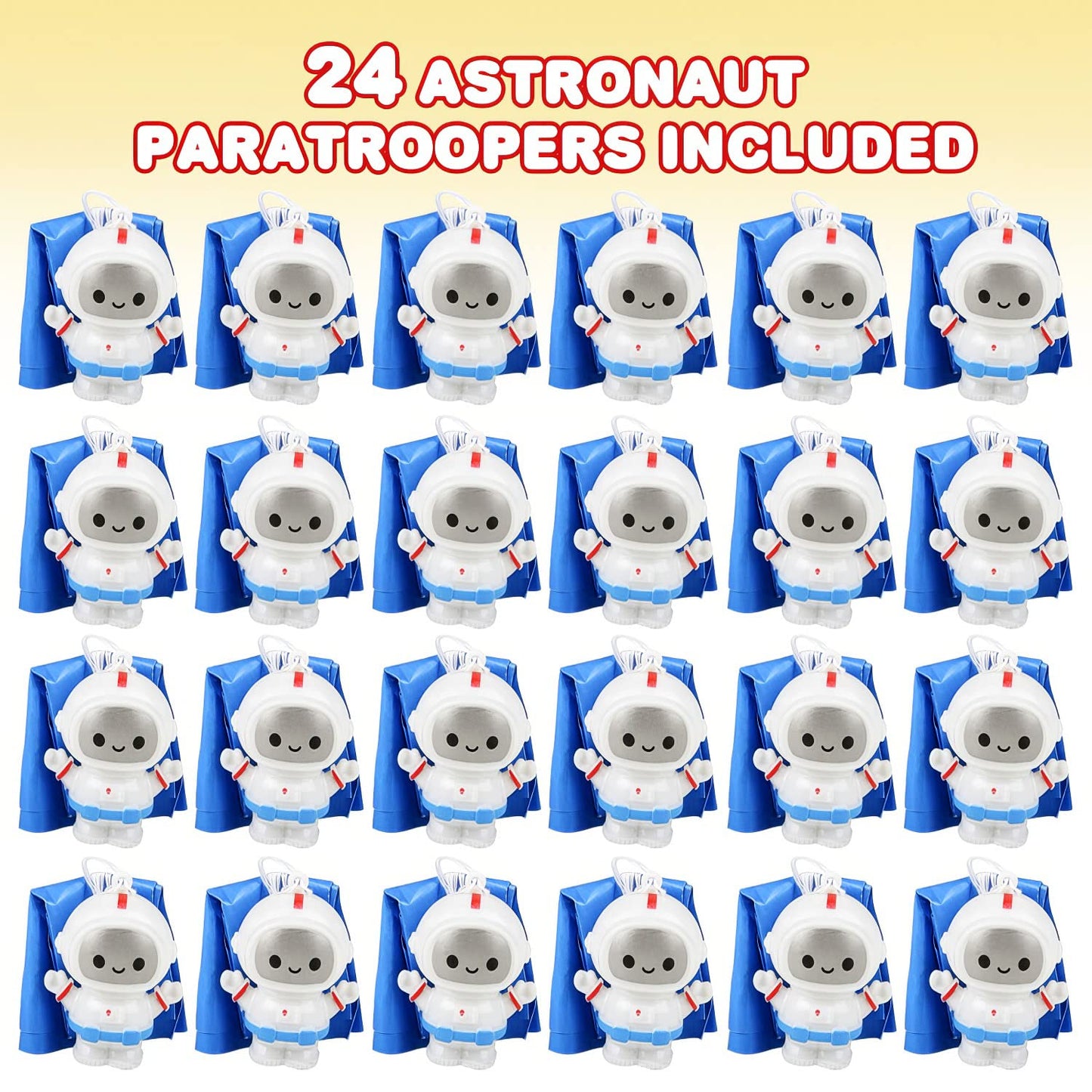 Mini Astronaut Paratroopers, 24-Pack Parachute Toys for