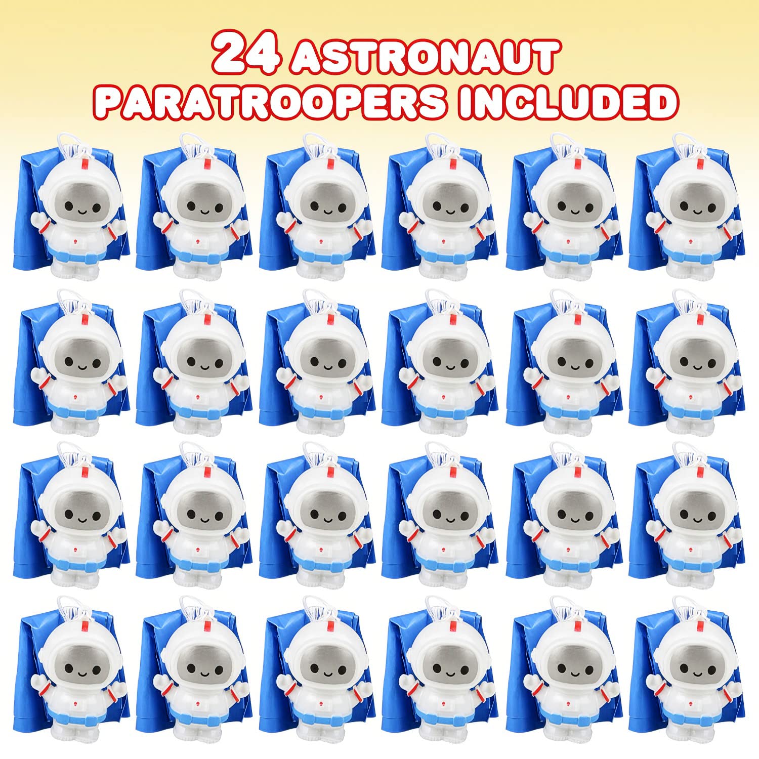 Mini Astronaut Paratroopers, 24-Pack Parachute Toys for