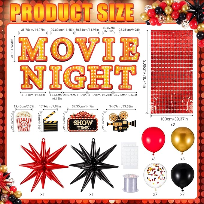 Movie Night Party Decorations Movies Themed Red Black Gold Balloon