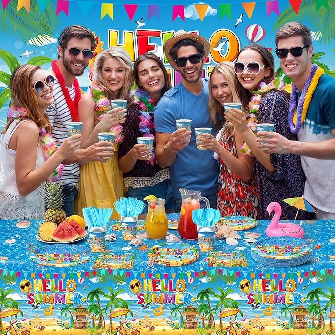 172 Pcs Summer Beach Party Supplies Serves 24 Pool Beach Tableware