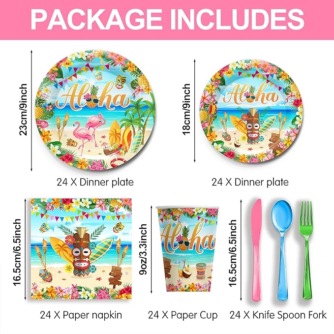 Hawaiian Flamingo Party Supplies Tableware Set Tropical Luau