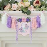 Handmade Butterfly Wildflower 1st Birthday High Chair Banner Purple