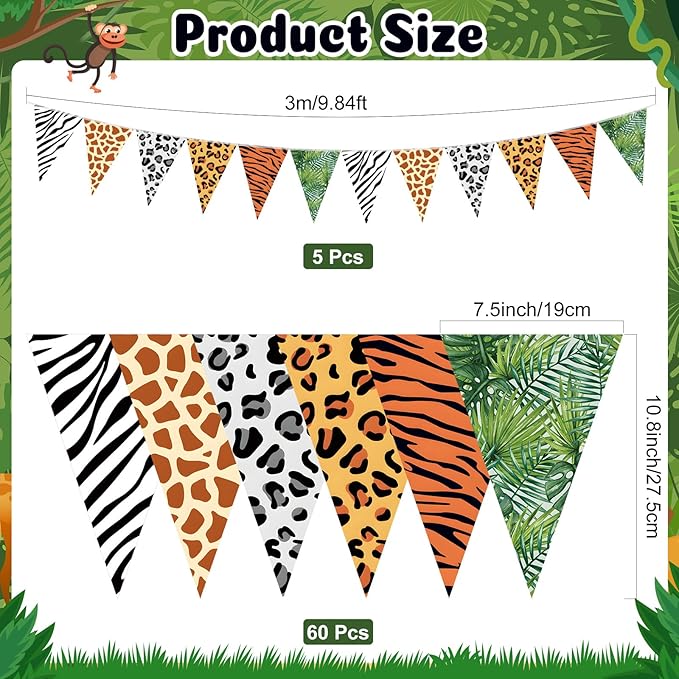 5 Pcs Jungle Zoo Animal Print Decoration Safari Birthday Banner Wild