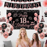 18th Birthday Decorations for Girls Her 52Pcs Black Rose Gold Party