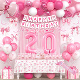 20th Pink Birthday Decorations for Women, Pink Bow Coquette Birthday