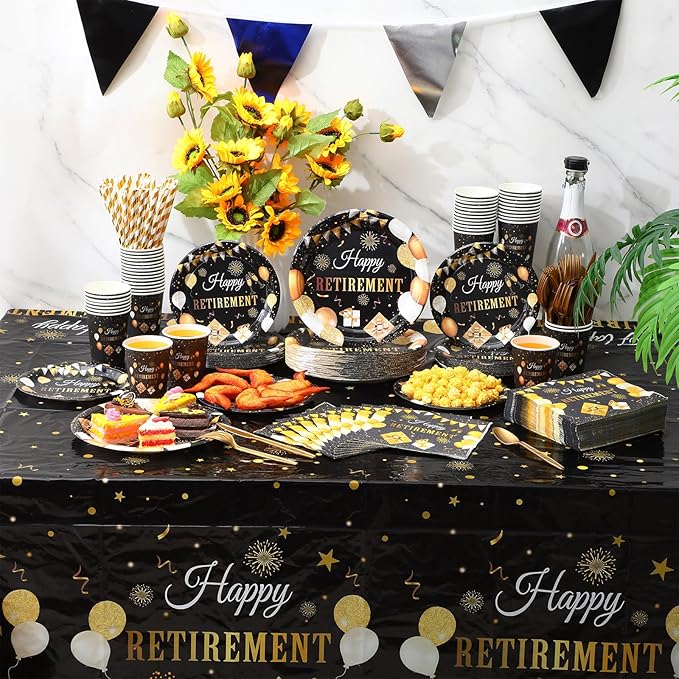 452 Pcs Happy Retirement Party Decorations Men for 50 Guests Black