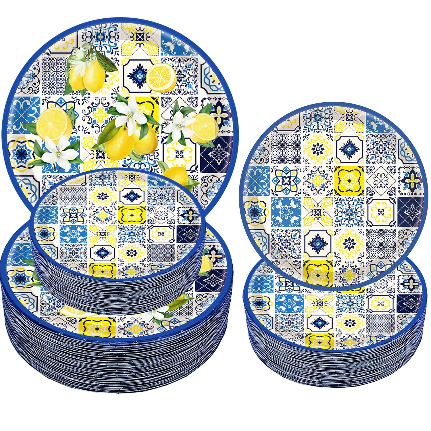 HSPAIDYP 100Pcs Lemon Party Plates Supplies - 9" & 7" Citrus Fruit