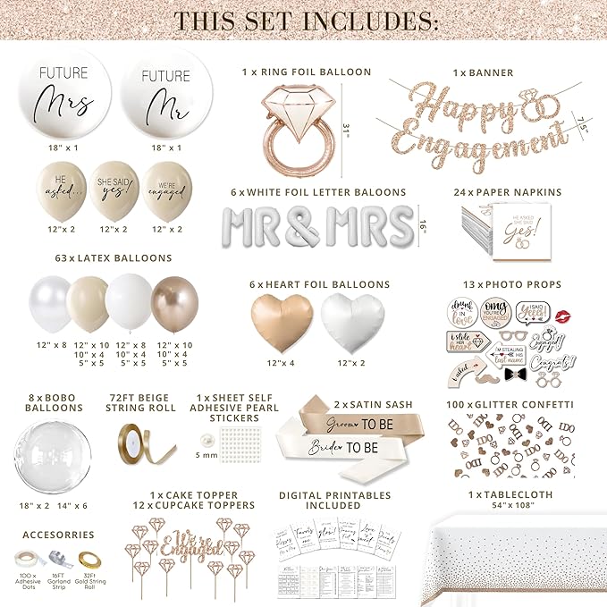 261 Pc Premium Engagement Party Decorations Kit Elegant Mr & Mrs