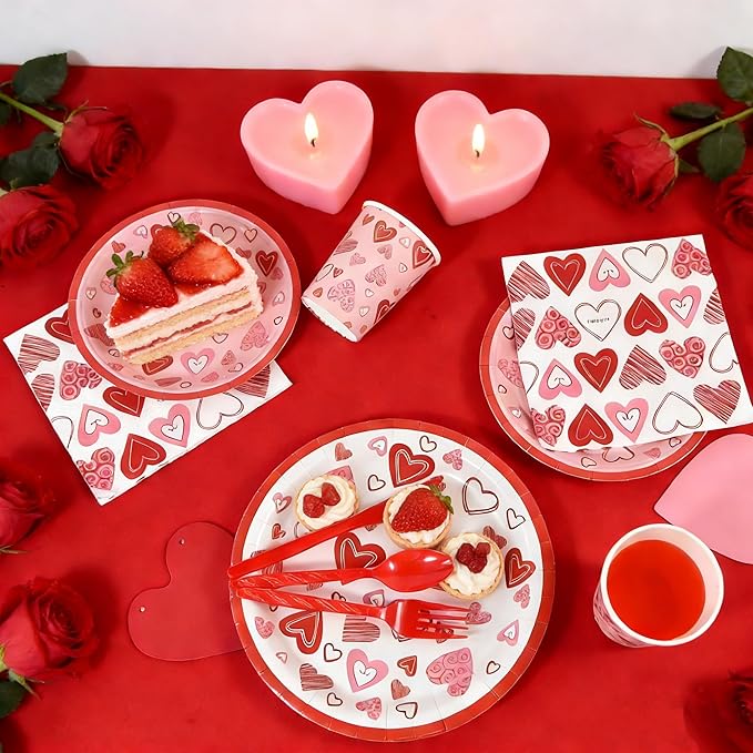 Valentine's Day Disposable Party Tableware 177pcs for 25 Guests
