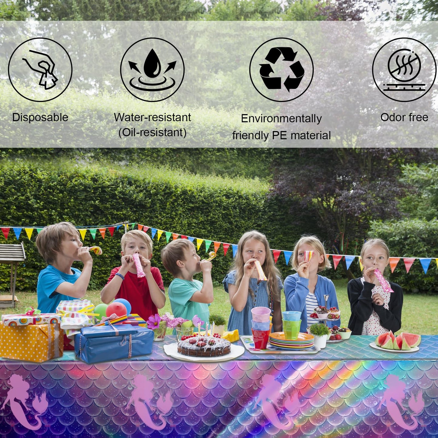 iCrius Mermaid Tablecloth, 6pcs - Disposable Iridescent Tablecloth -