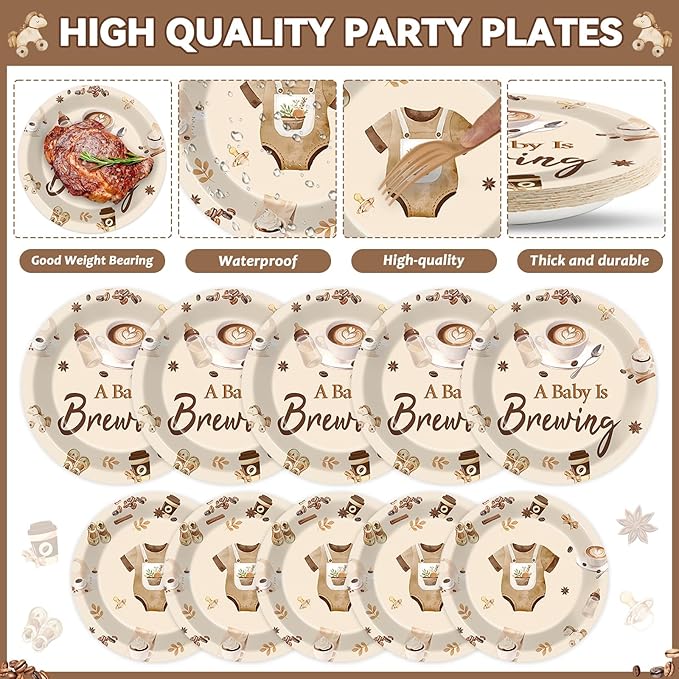 96 Pcs Coffee Baby Shower Party Plates Napkins Tableware Set A Baby
