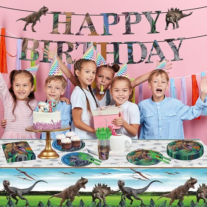 98PCS Dinosaur Birthday Party Supplies Dinosaur Party Tableware Set