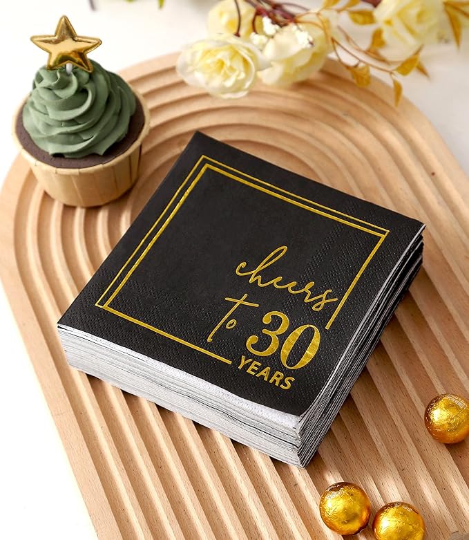 Cheers to Years Cocktail Napkins - 50 PK - 3-Ply Birthday Napkins 5x5