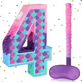 Mermaid Number 4 Pinata with Stick Blindfold for Girl 4th Birthday