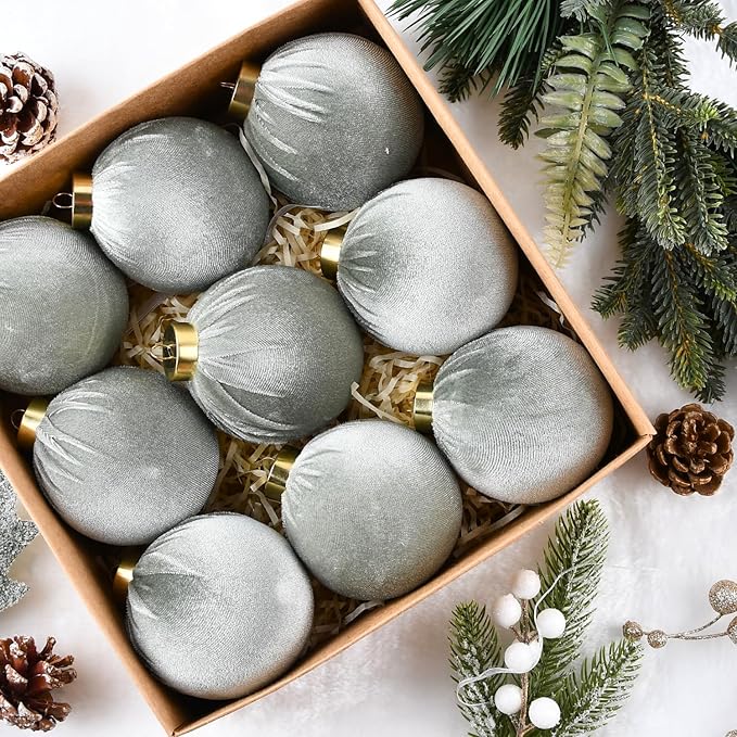 Velvet Ornaments for Christmas Tree Decorations - Sage Green Xmas