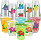48 Pcs Hawaii Luau Cups 12 oz Plastic Tropical Floral Cups Hawaiian
