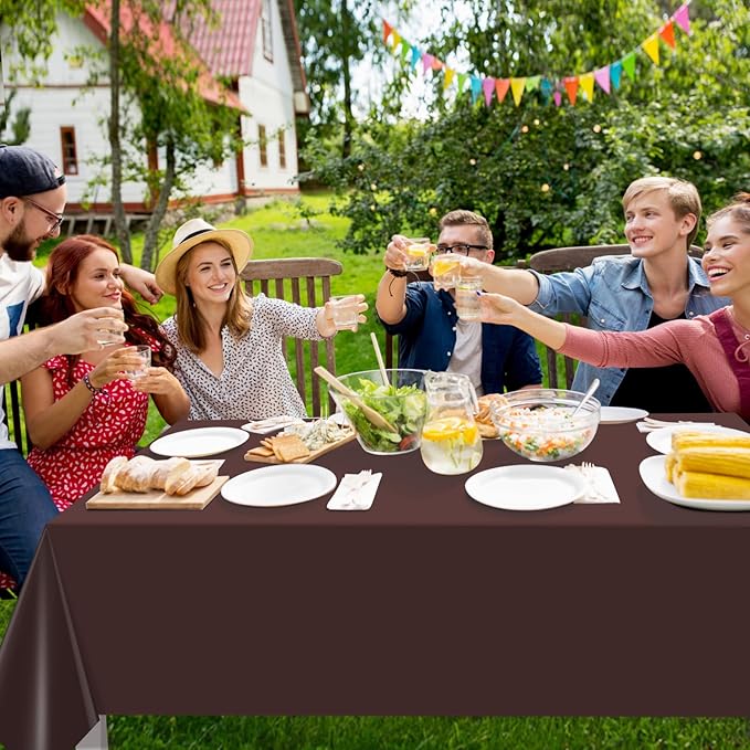 16 Pack Brown Plastic Tablecloth for Rectangle Tables, Premium