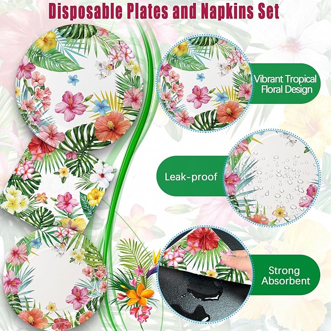 180PCS Hawaiian Luau Party Supplies – Hawaiian Tropical Paper Plates