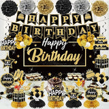 20Pcs Black and Gold Birthday Party Decorations Kit for Men Women