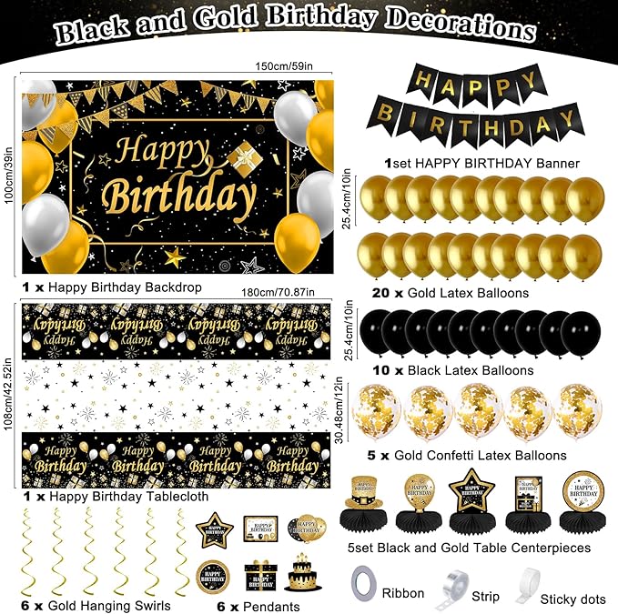 Black and Gold Birthday Decorations Brithday Party Decorations for