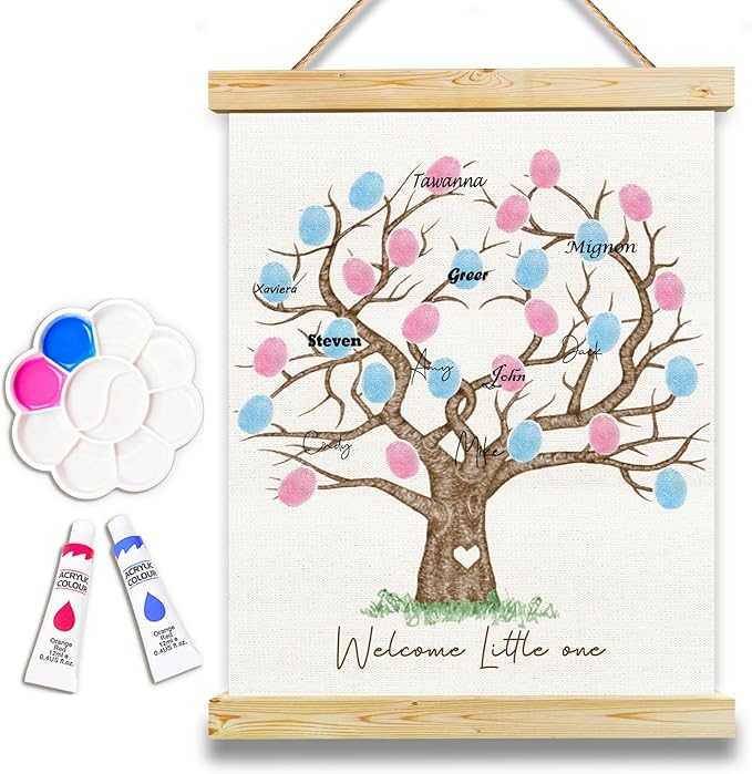 Gender Reveal Fingerprint Tree Canvas Guest Books Baby Shower