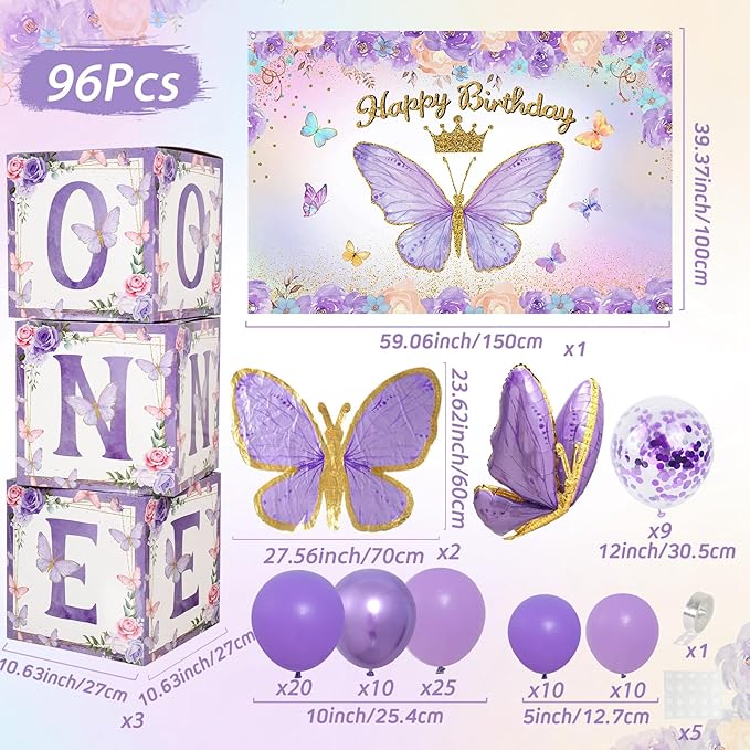 Butterfly First Birthday Decorations for Girl Purple Butterfly