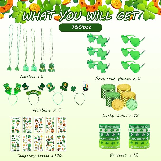 St Patricks Day Accessories 160 Pcs St Patricks Day Party Favors Set